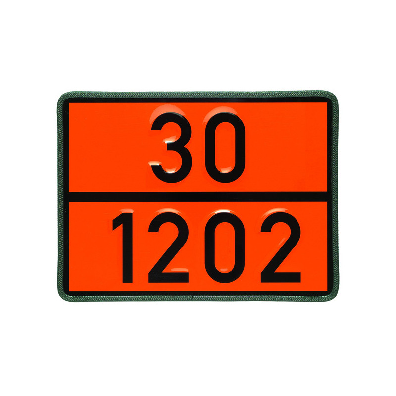 Einstofftafel starr, Ziffernkombination 30/1202, 400 × 300 mm, Stahlblech mit Kantenschutz, Typ I, retroreflektierend RA1/A, orange mit schwarzem Rand