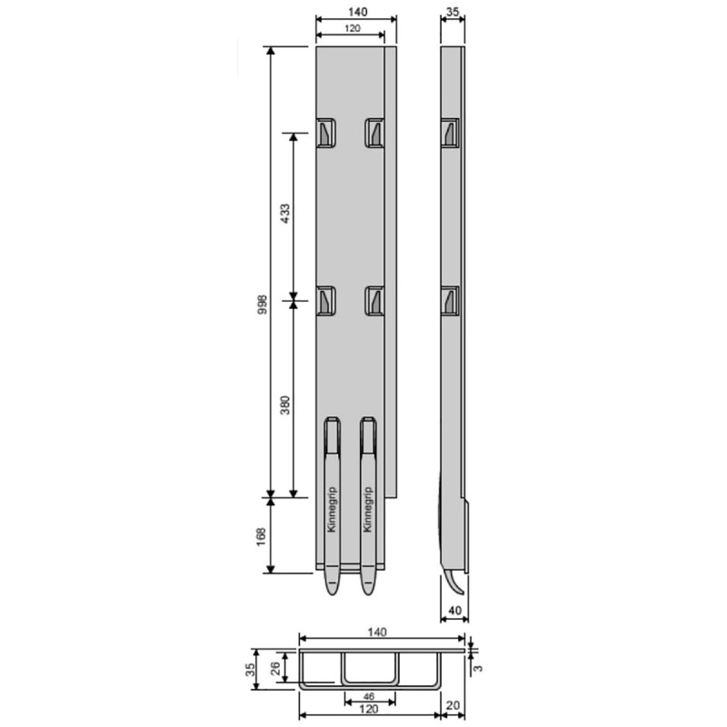 K5 Hinterrunge Stahl KTL, rechts, 1000 mm BWH mit Verschluss