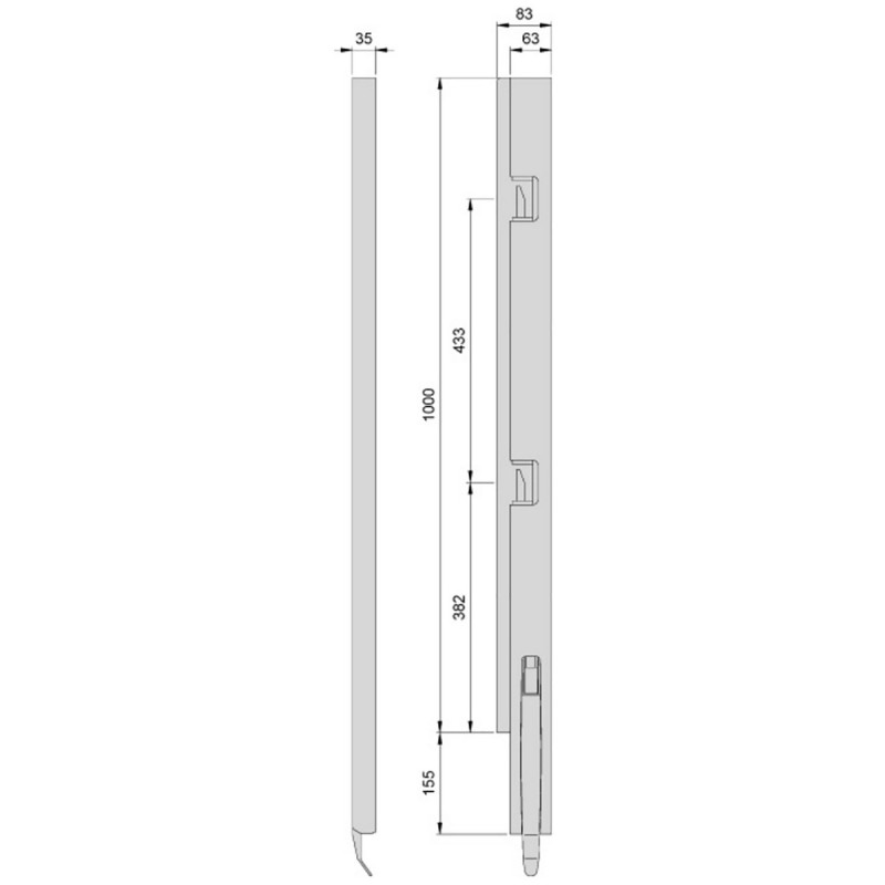 K5 Vorderrunge Stahl KTL, rechts, 1000 mm BWH