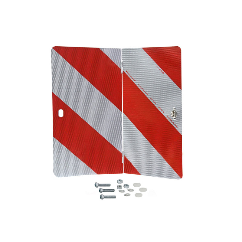Parkwarntafel klappbar, 423 × 423 mm, linksabweisend, Stahlblech ohne Kantenschutz, Typ II, retroreflektierend RA2/B, weiß-rot, links- und rechtsabweisend, bauartgeprüft, gemäß...