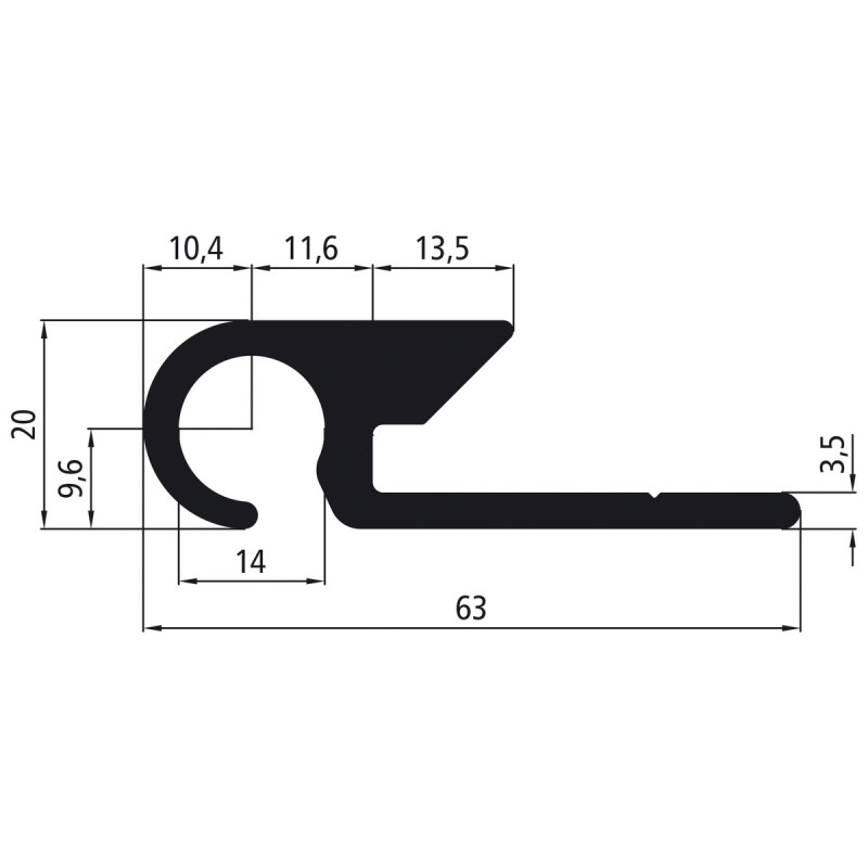 Planen-Spannhaken Aluminium roh, rückwärts einhakend, 3000 mm