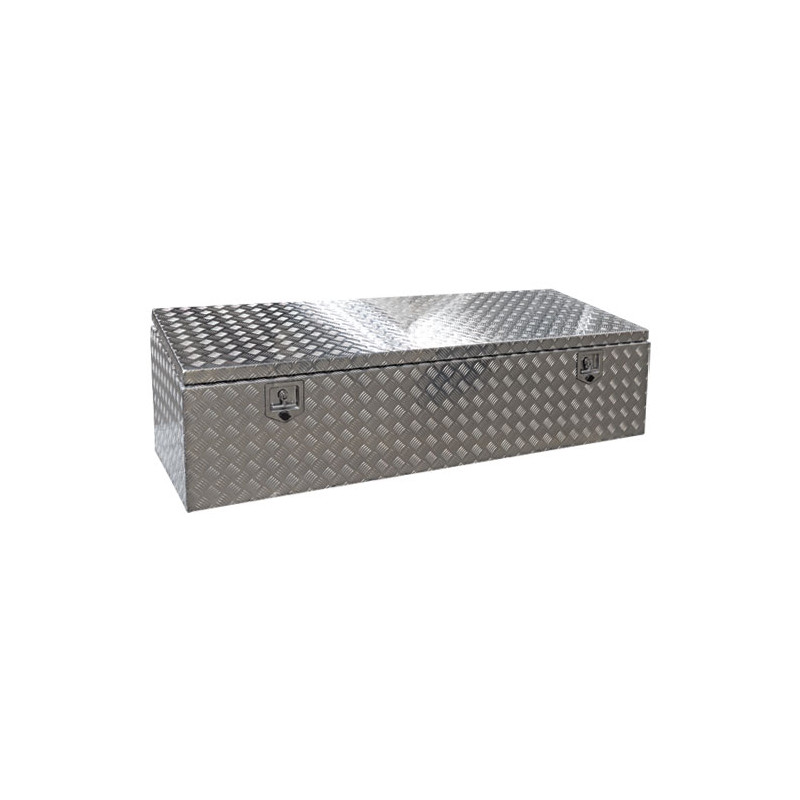 Pritschenkasten S-Box A, Alu Riffelblech 2/3 mm, 1900 × 530/430 × 630 mm (b × h × t), 2 Drehriegelverschlüsse (T-Griff) aus Edelstahl, abschließbar, Gummidichtung, Deckelöffnung...