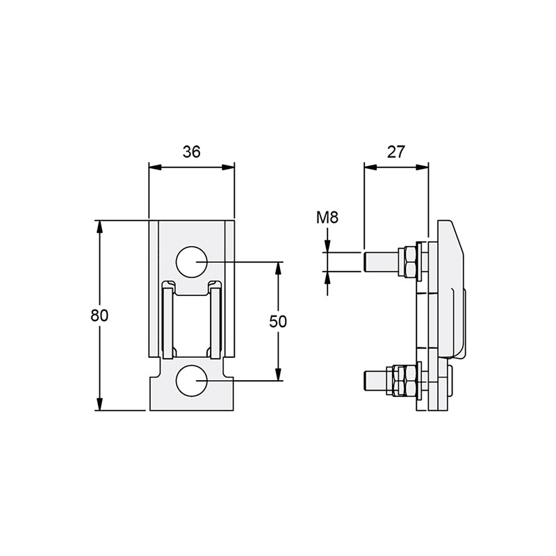 T 50 Rungentasche, für Mittelrunge T 50, lange Schraube 27 mm
