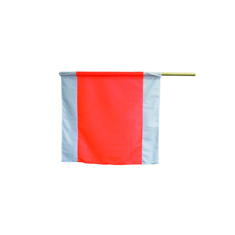 Warnfahne aus Stoff, 500 × 500 mm, weiß/leuchtorange/weiß, reflektierend, mit Holzstiel 80 cm