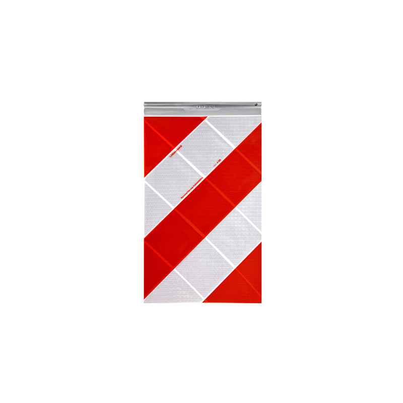 Warnfahne für Hubladebühnen, 250 × 400 mm, linksabweisend, PVC-Gewebe, Typ II, retroreflektierend RA2/C, weiß-rot, bauartgeprüfte mikroprismatische Folie Witte plusmatic®