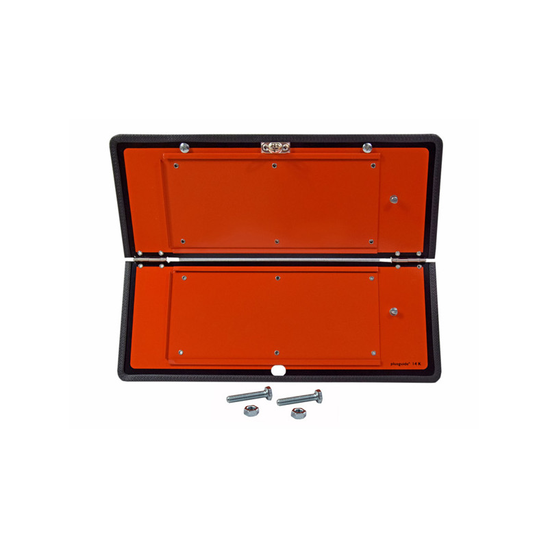 Zifferntafel klappbar, 400 × 300 mm, Stahlblech mit Kantenschutz, ohne Leerfelder, Typ I, retroreflektierend RA1/A, orange mit schwarzem Rand und Halter, mit Befestigungselementen