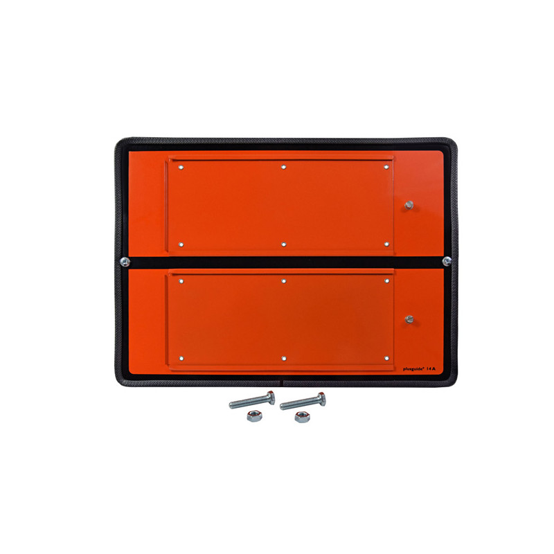 Zifferntafel starr, 400 × 300 mm, Stahlblech mit Kantenschutz, ohne Leerfelder, Typ I, retroreflektierend RA1/A, orange mit schwarzem Rand, mit Befestigungselementen