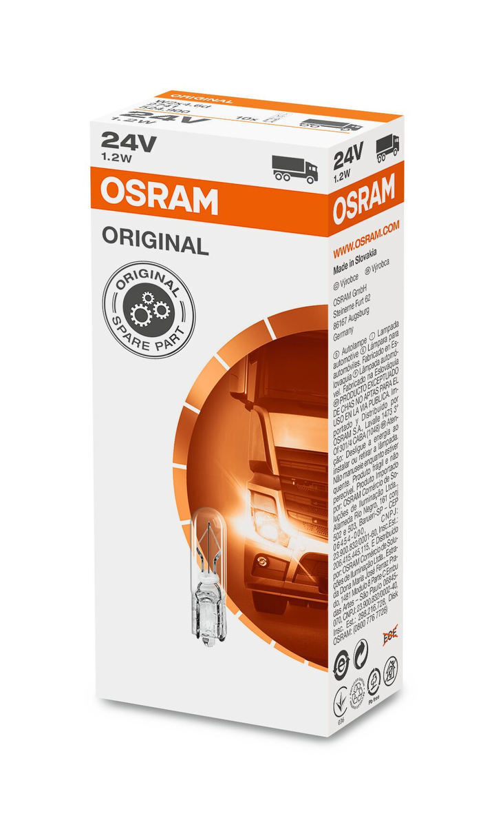 10 OSRAM ORIGINAL LINE Signallampen mit Glasquetschsockel 7,5lm 1W 24V