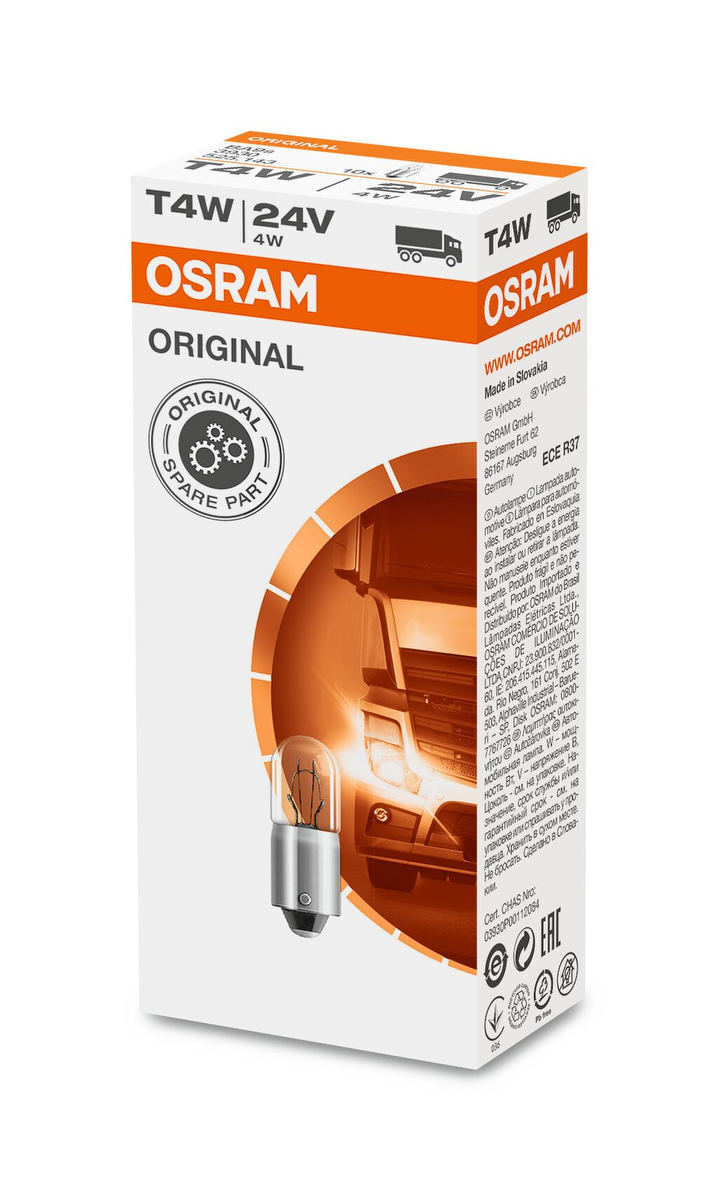 10 OSRAM ORIGINAL LINE T4W Signallampen mit Metallsockel 24V 4W