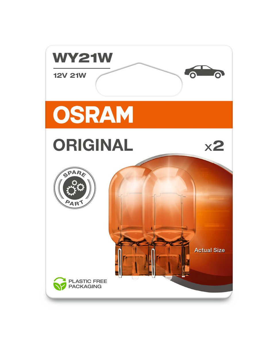 2 OSRAM ORIGINAL Lampen mit Glasquetschsockeln WY21W