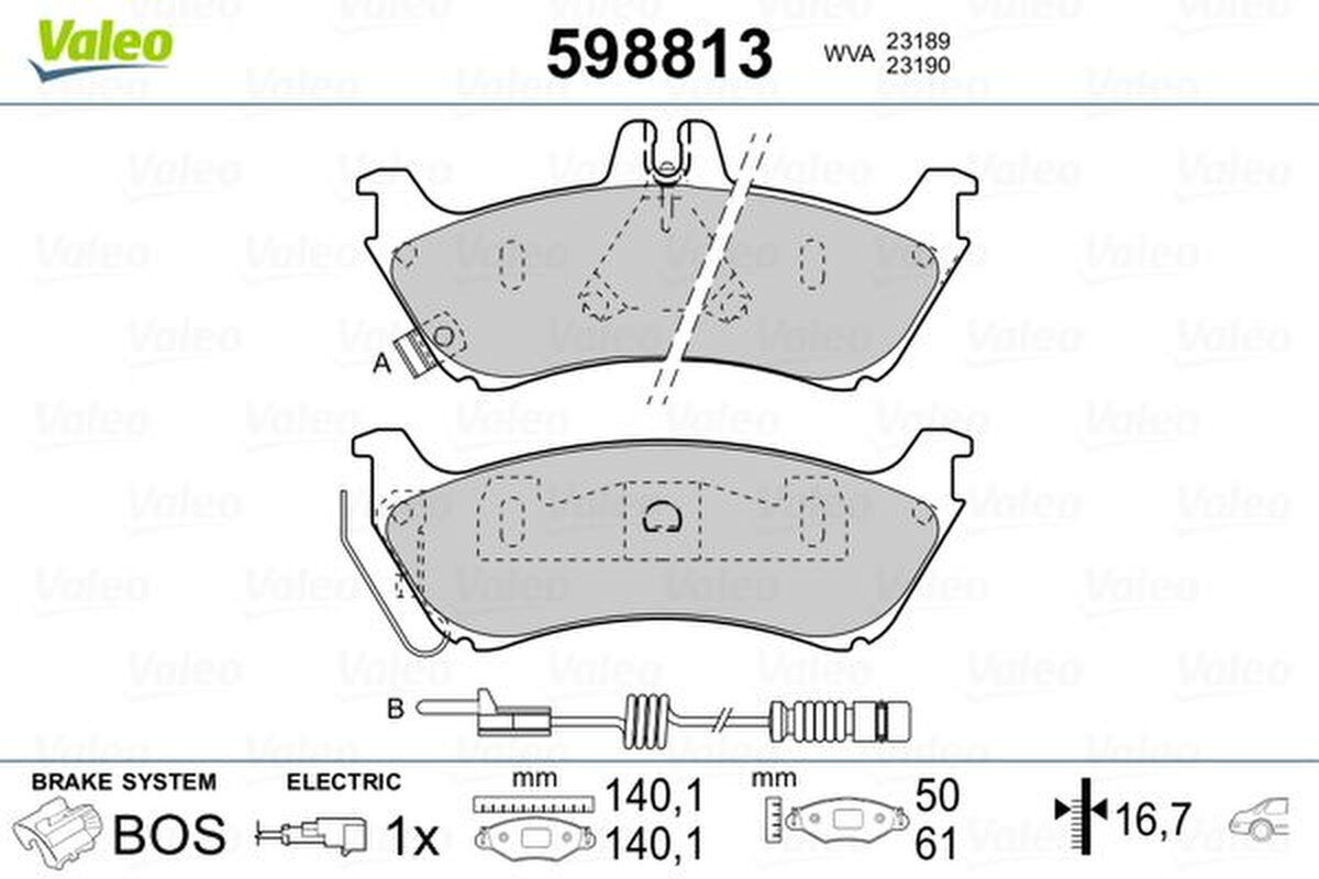 Bremsbelagsatz Scheibenbremse hinten elektrisch VALEO für MERCEDES M-KLASSE W163
