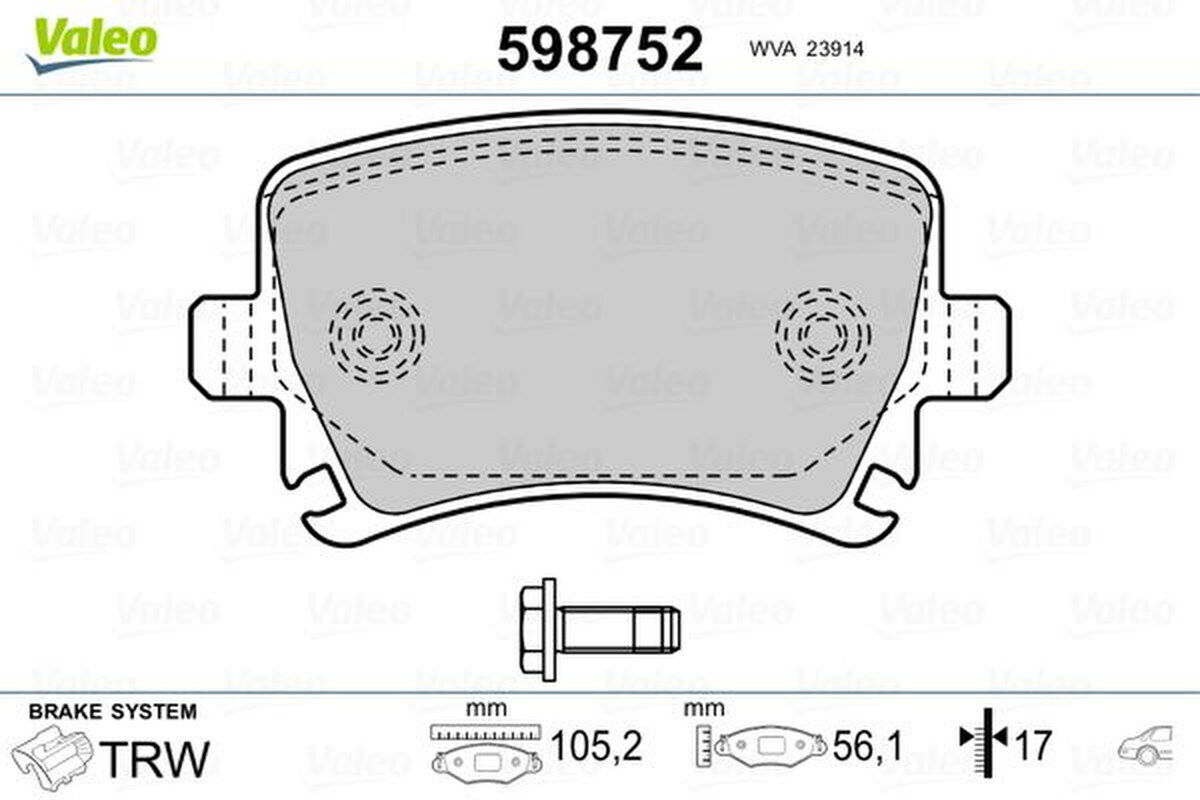 Bremsbelagsatz Scheibenbremse hinten mit Schrauben, VALEO für AUDI A6 C6