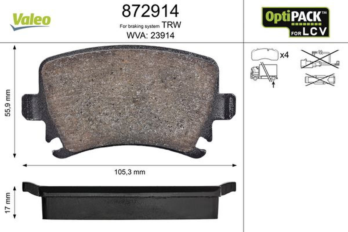 Bremsbelagsatz Scheibenbremse hinten VALEO für VW TRANSPORTER T4