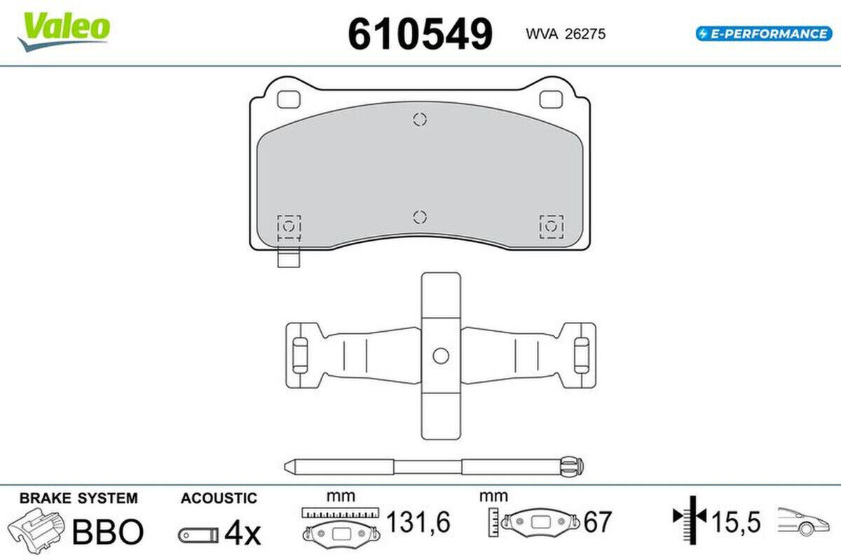 Bremsbelagsatz Scheibenbremse vorne mechanisch VALEO für TESLA MODEL 3