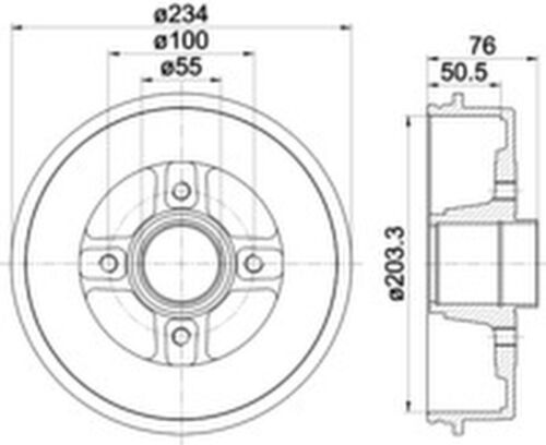 Bremsstrommel hinten HELLA für NISSAN RENAULT KUBISTAR Van