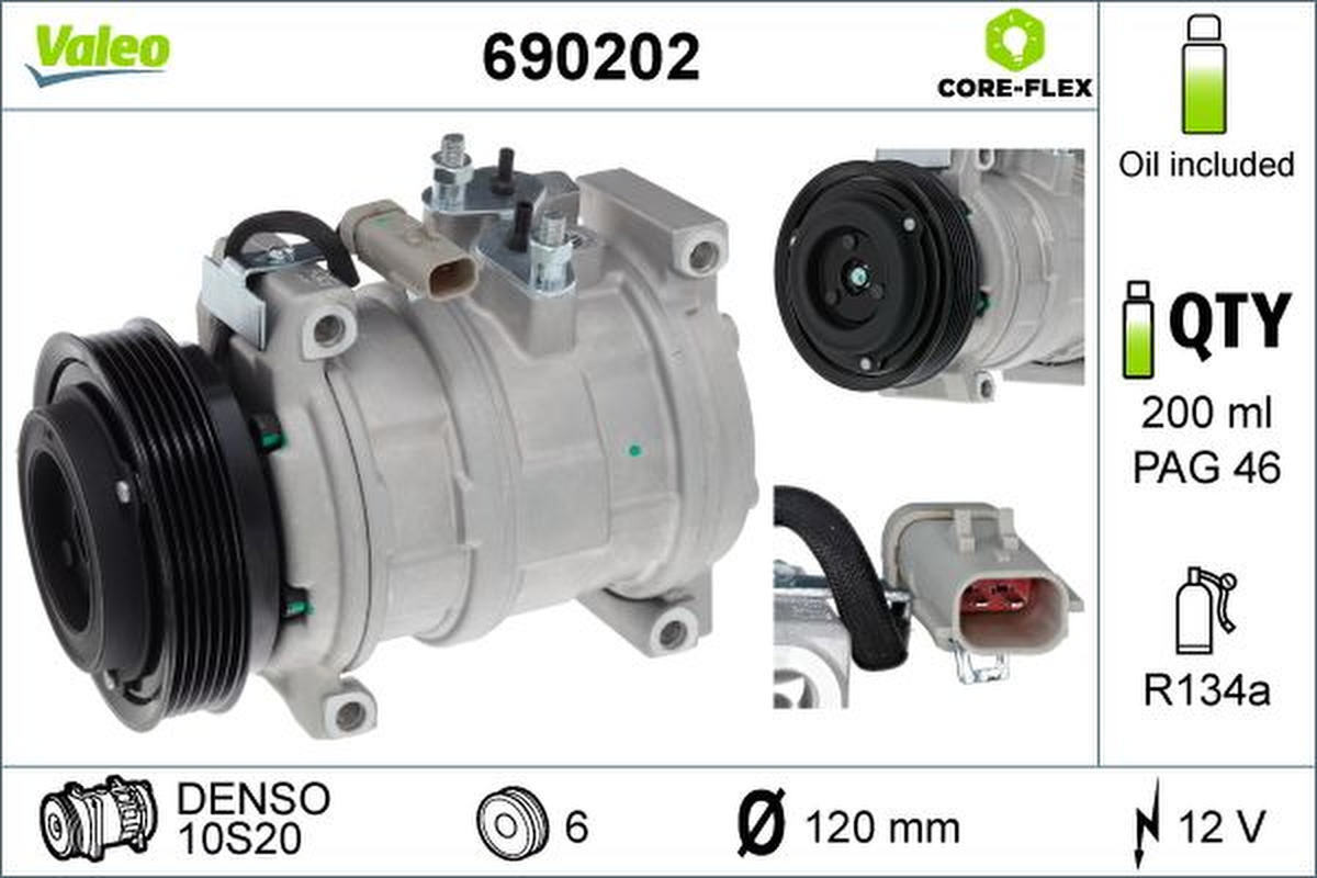 Klimakompressor 120mm mit PAG-Kompressoröl VALEO für CHRYSLER VOYAGER IV
