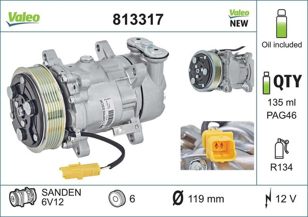Kompressor Klimaanlage 119mm VALEO für CITROËN C3 I