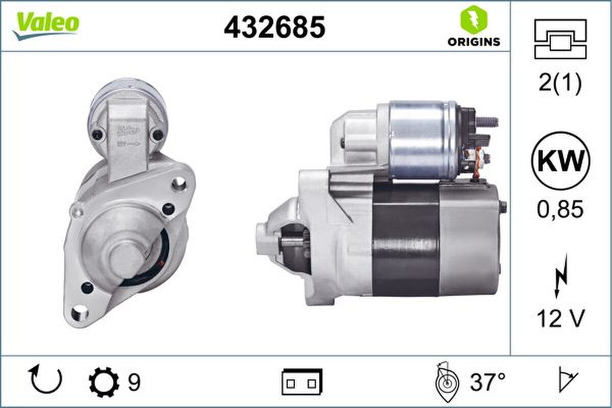 Starter 0,85kW 9 Zähne Flansch 63mm VALEO für RENAULT CLIO III