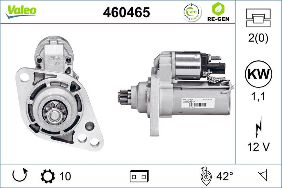 Starter 1,1kW 10 Zähne Flansch 76mm VALEO für VW CADDY III