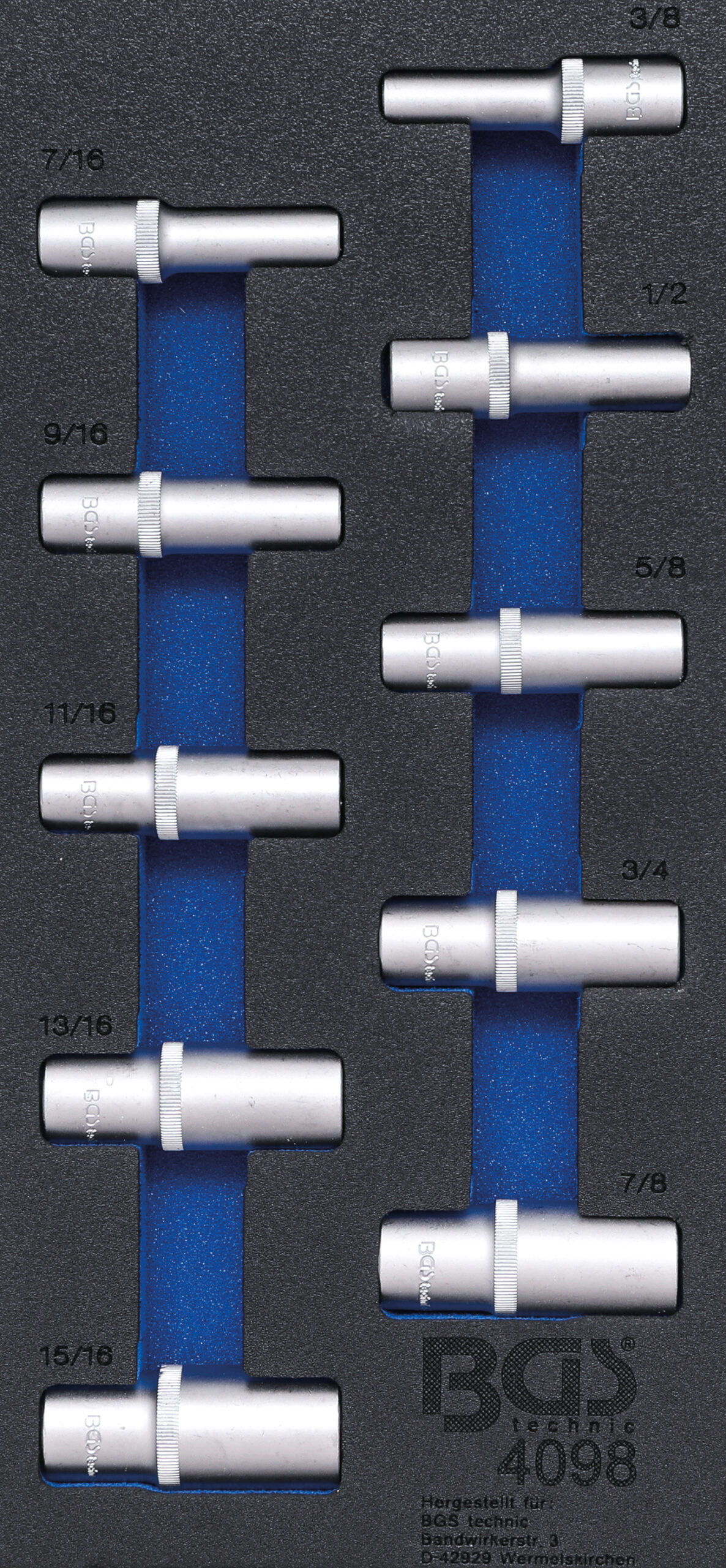 Werkstattwageneinlage 1/3: Steckschlüssel-Einsätze Sechskant | 12,5 mm (1/2") | in Zollgrößen | tief | 10-tlg. BGS