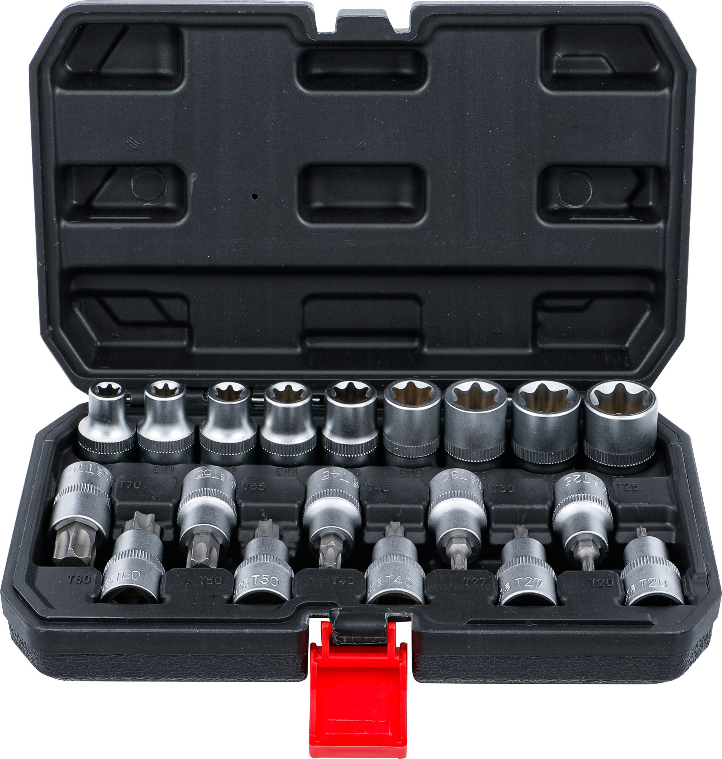 Bit-Einsatz-/Steckschlüssel-Satz | Antrieb Innensechskant 12,5 mm (1/2") | T-Profil (für Torx) / E-Profil | 19-tlg. BGS Diy